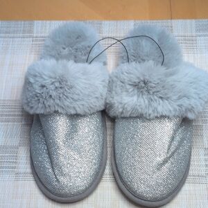 Express Fuzzy Silver Slippers